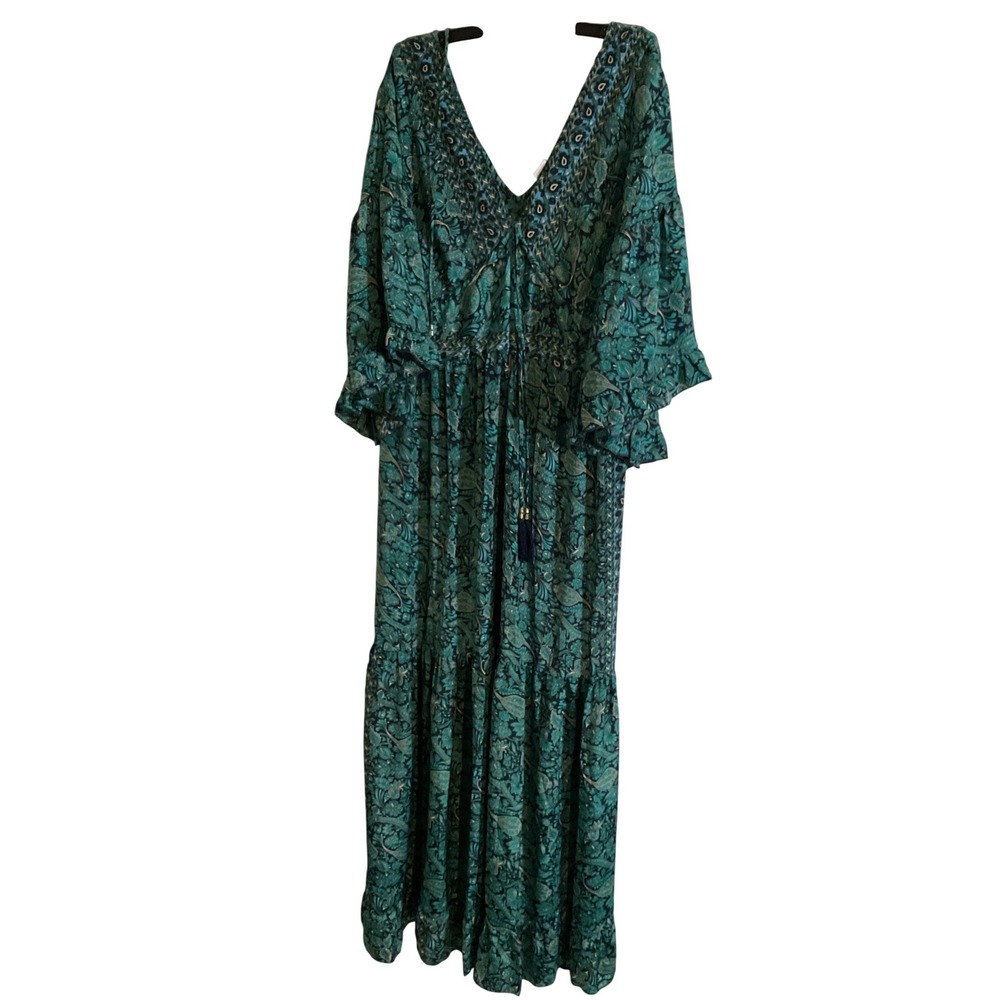 OCEAN ALTERNATIVE APPAREL Maxi Dress Green‎ Paisley Boho Free Size